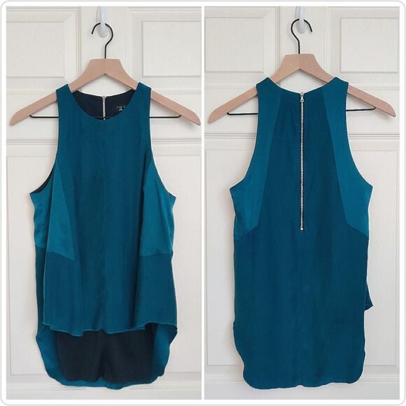 Rag & Bone Adeline silk teal high low sleeveless top sz S - Picture 1 of 7